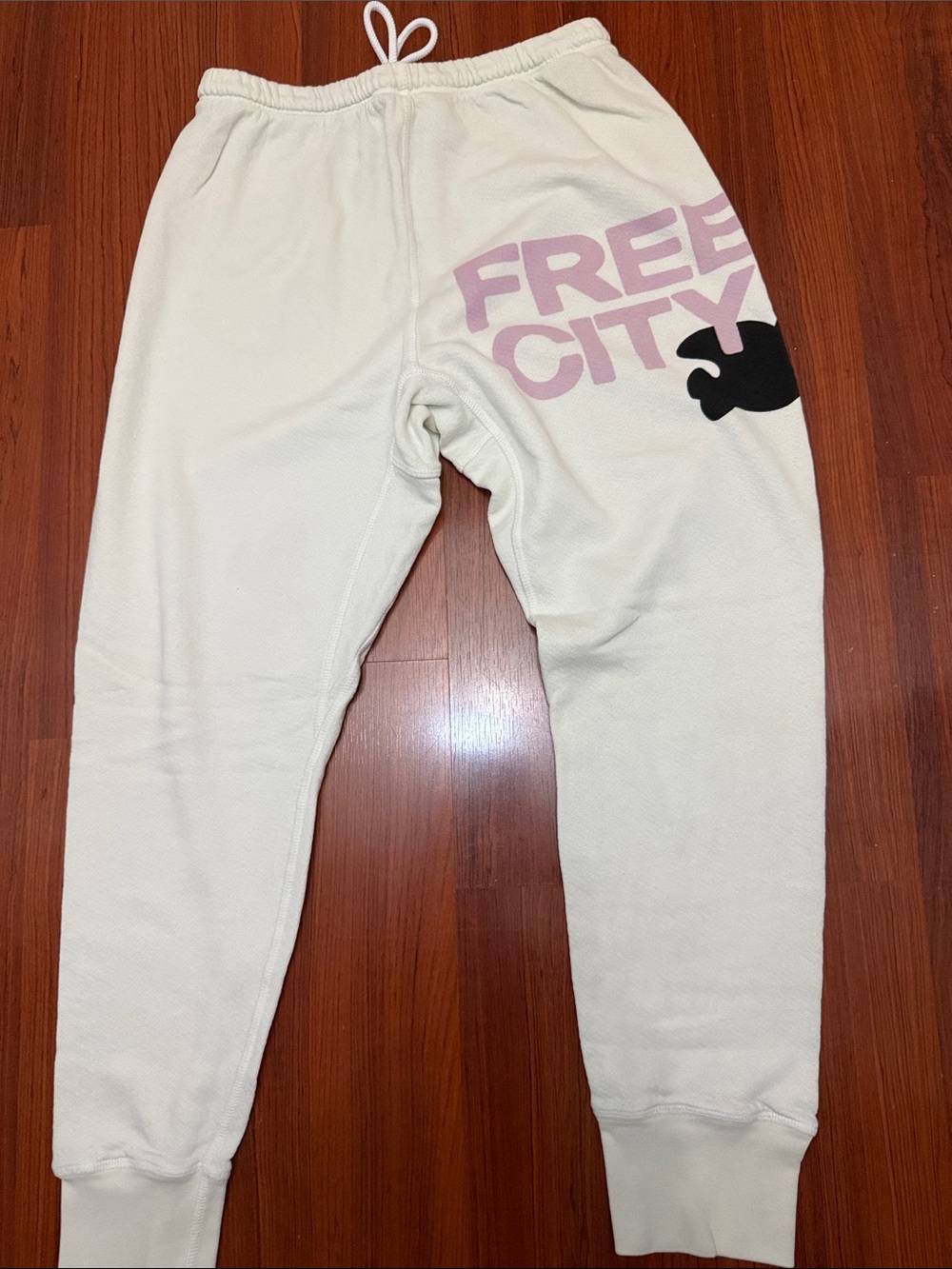freecity women Cream Joggers with Pink Logo and Black Accent